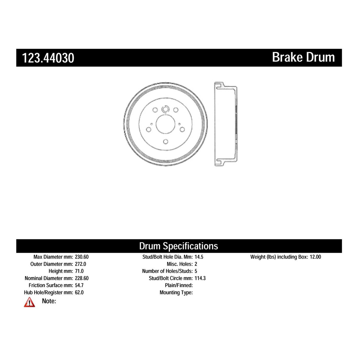 Centric Parts Brake Drum Standard with Non-Directional Finishes for 1992-2001 Toyota Camry Solara 123.44030