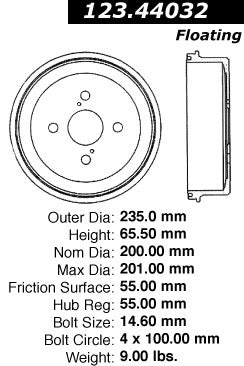 Centric Parts Brake Drum Standard with Non-Directional Finishes for 1993-2002 Chevrolet Prizm Geo Prizm Toyota Corolla 123.44032