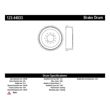 Centric Parts Brake Drum Standard with Non-Directional Finishes for 1993-1998 Toyota T100 123.44033