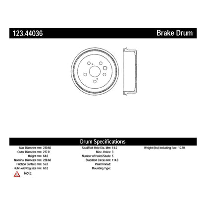 Centric Parts Brake Drum Standard with Non-Directional Finishes for 1996-2005 Toyota RAV4 123.44036