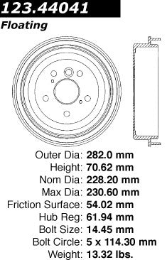Centric Parts Brake Drum Standard with Non-Directional Finishes for 2002-2006 Toyota Camry Solara 123.44041
