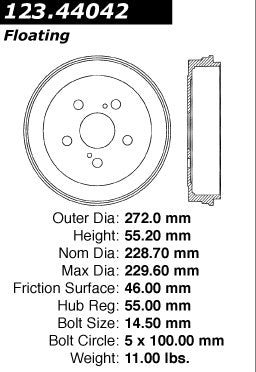 Centric Parts Brake Drum Standard with Non-Directional Finishes for 2003-2008 Pontiac Vibe Toyota Matrix 123.44042