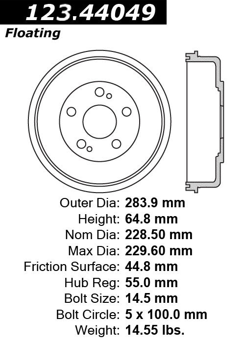 Centric Parts Brake Drum with Non-Directional Finishes 123.44049