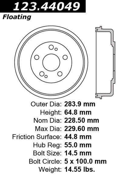 Centric Parts Brake Drum with Non-Directional Finishes 123.44049