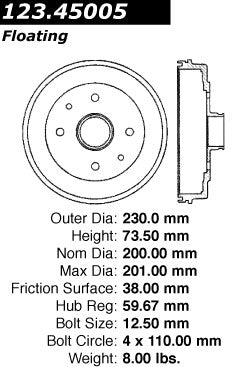 Centric Parts Brake Drum Standard with Non-Directional Finishes for 1981-1983 Mazda GLC 1981-1985 RX-7 123.45005