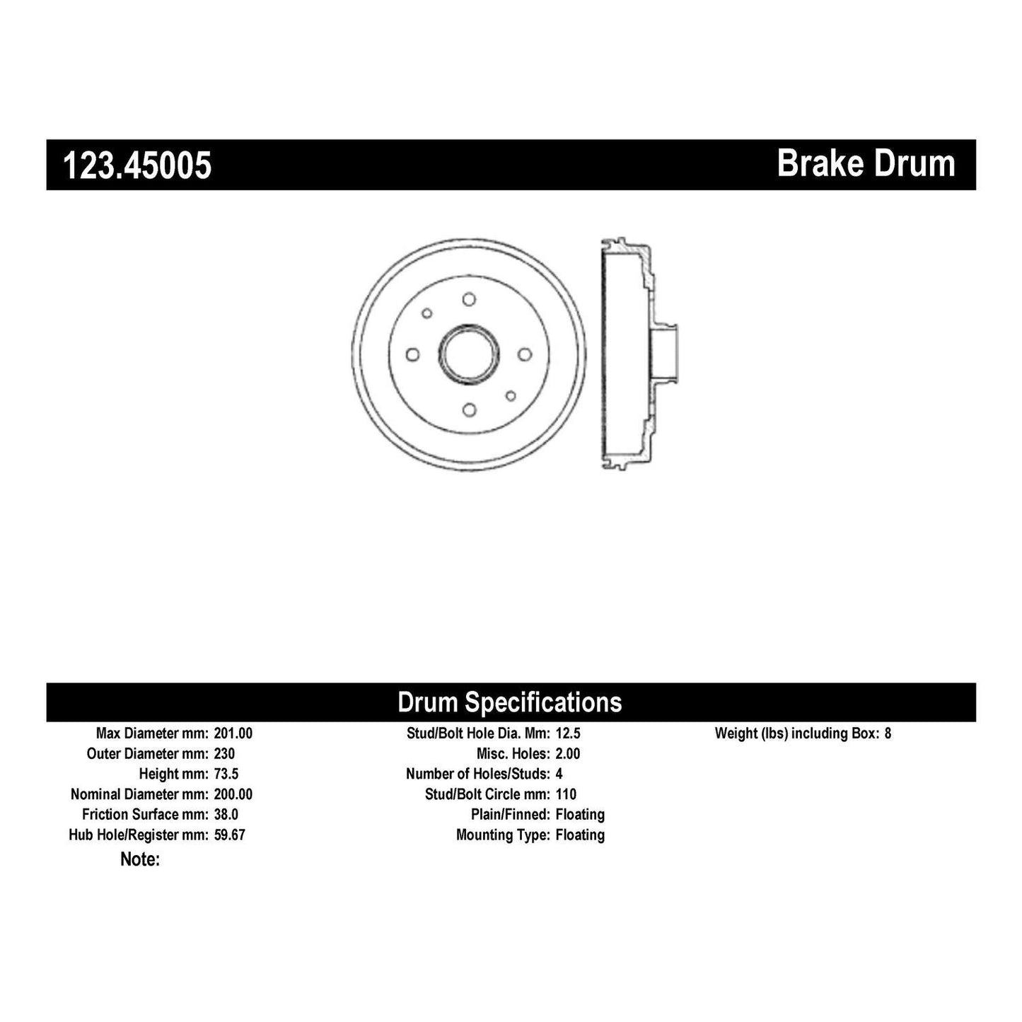 Centric Parts Brake Drum Standard with Non-Directional Finishes for 1981-1983 Mazda GLC 1981-1985 RX-7 123.45005