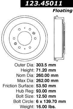 Centric Parts Brake Drum Standard Non-Directional Finishes for 1986-1993 Mazda B2000/B2200/B2600 123.45011