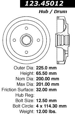 Centric Parts Brake Drum Standard with Non-Directional Finishes for 1986-1989 Mazda 323 1987-1989 Mercury Tracer 123.45012