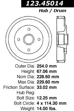 Centric Parts Brake Drum Standard Non-Directional Finishes for 1987-1989 Mazda 323 Mercury Tracer 123.45014