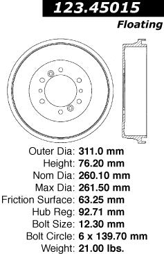 Centric Parts Brake Drum Standard with Non-Directional Finishes for 1993-1987 Mazda B2600 123.45015
