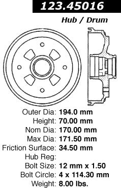Centric Parts Brake Drum Standard with Non-Directional Finishes for 1988-1993 Ford Festiva 123.45016