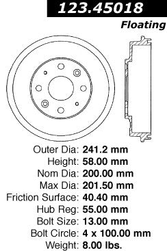 Centric Parts Brake Drum Standard Non-Directional Finishes for Ford Escort 1993-1996 Mazda 2 2011-2015 123.45018
