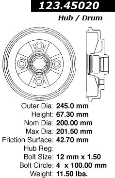 Centric Parts Brake Drum Standard with Non-Directional Finishes for 1994-1997 Ford Aspire 123.45020