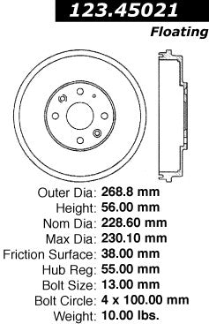 Centric Parts Brake Drum Standard with Non-Directional Finishes for 1997-2003 Ford Escort Mercury Tracer 123.45021
