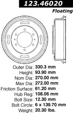 Centric Parts Brake Drum Standard with Non-Directional Finishes for 1997-2004 Mitsubishi Montero Sport 123.46020