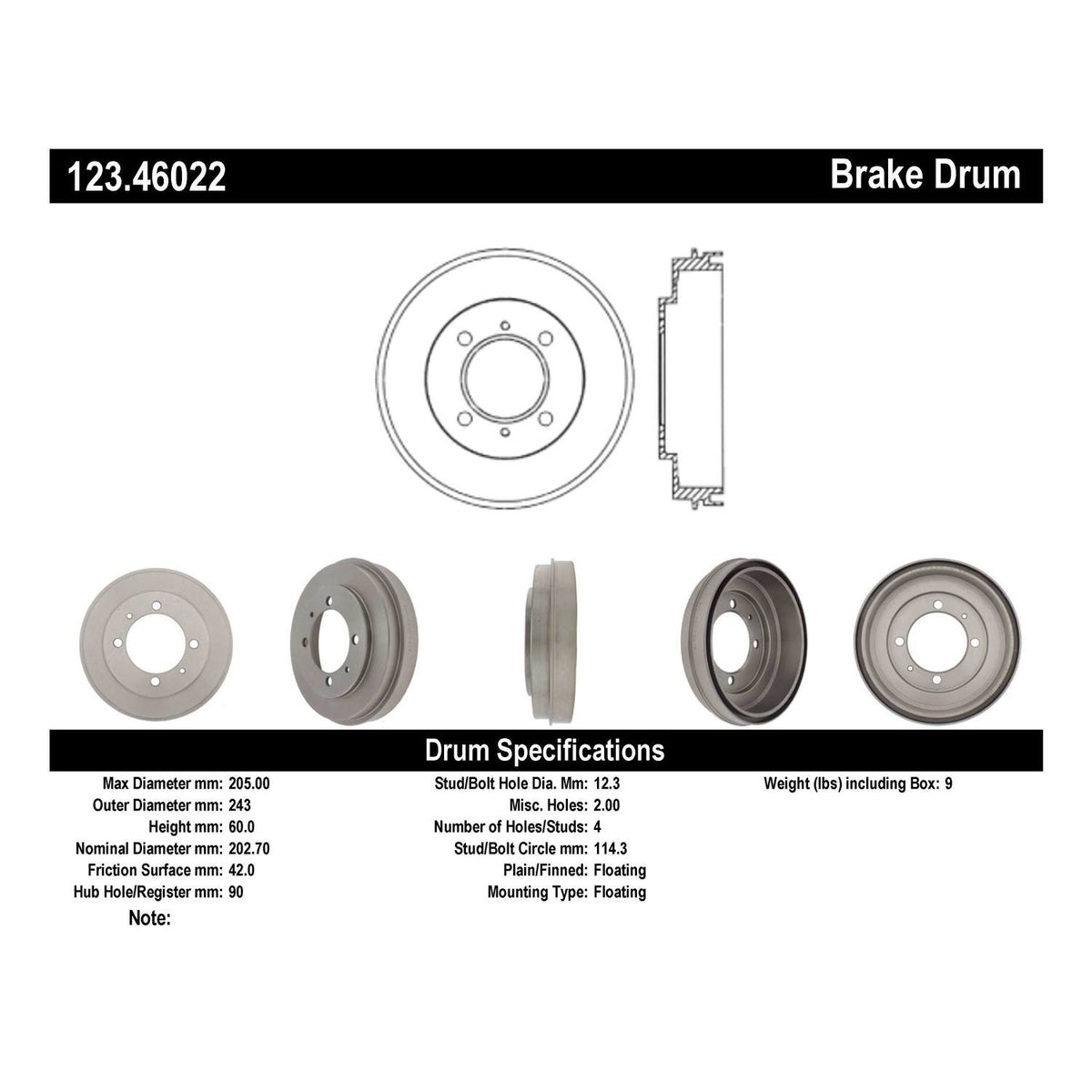 Centric Parts Brake Drum Non-Directional Finish 123.46022