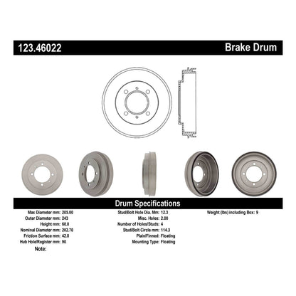 Centric Parts Brake Drum Non-Directional Finish 123.46022