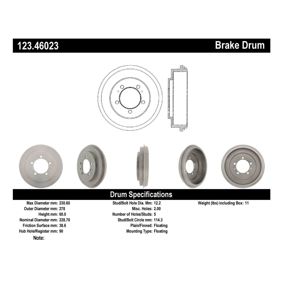 Centric Parts Brake Drum with Non-Directional Finishes 123.46023