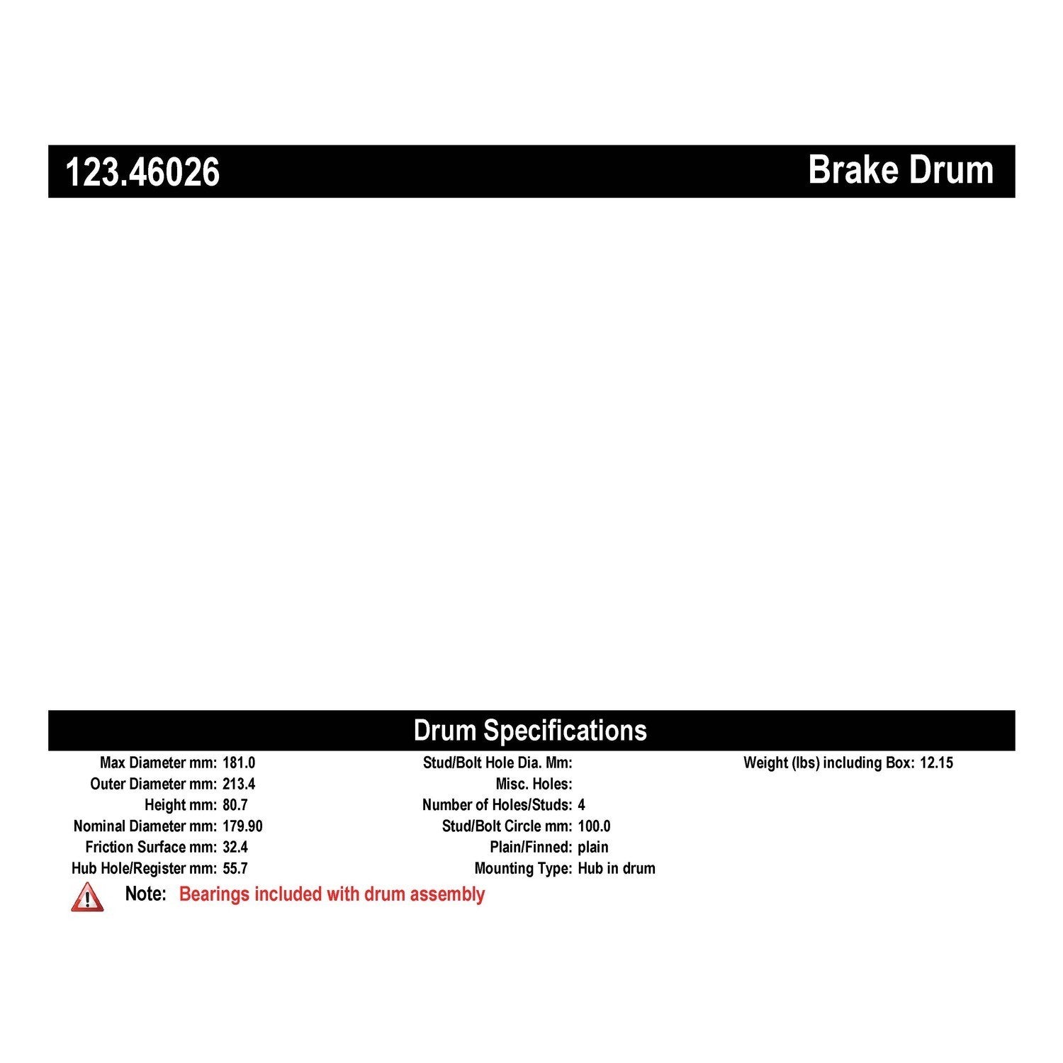 Centric Parts Standard Brake Drum 123.46026