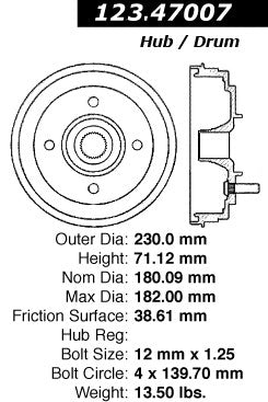 Centric Parts Brake Drum Standard with Non-Directional Finishes for 1985-1993 Subaru DL GL 123.47007