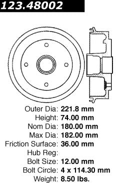 Centric Parts Brake Drum Standard Non-Directional Finishes for Chevrolet Metro 2000-1998 123.48002