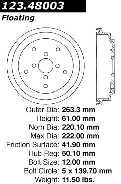 Centric Parts Brake Drum with Non-Directional Finishes 123.48003