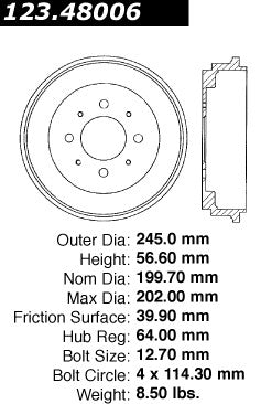 Centric Parts Brake Drum Non-Directional Finish for 123.48006