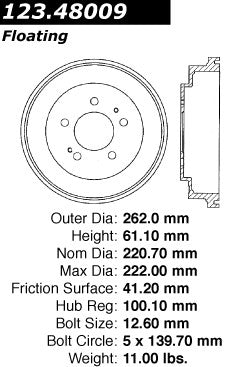 Centric Parts Brake Drum Standard with Non-Directional Finishes for 1998 Chevrolet Tracker 1997-1996 Geo Tracker 1998-1996 Suzuki Sidekick 1998-1996 X-90 123.48009