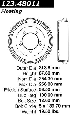 Centric Parts Brake Drum Non-Directional Finish 123.48011