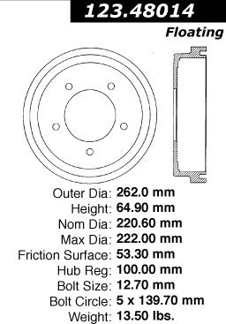 Centric Parts Brake Drum Standard Non-Directional Finishes for 1999 Chevrolet Tracker Suzuki Grand Vitara 123.48014