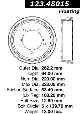 Centric Parts Brake Drum Standard with Non-Directional Finishes for 2000-2005 Chevrolet Tracker 2007-2008 Tracker 2000-2005 Suzuki Grand Vitara 2004-2000 Vitara 123.48015
