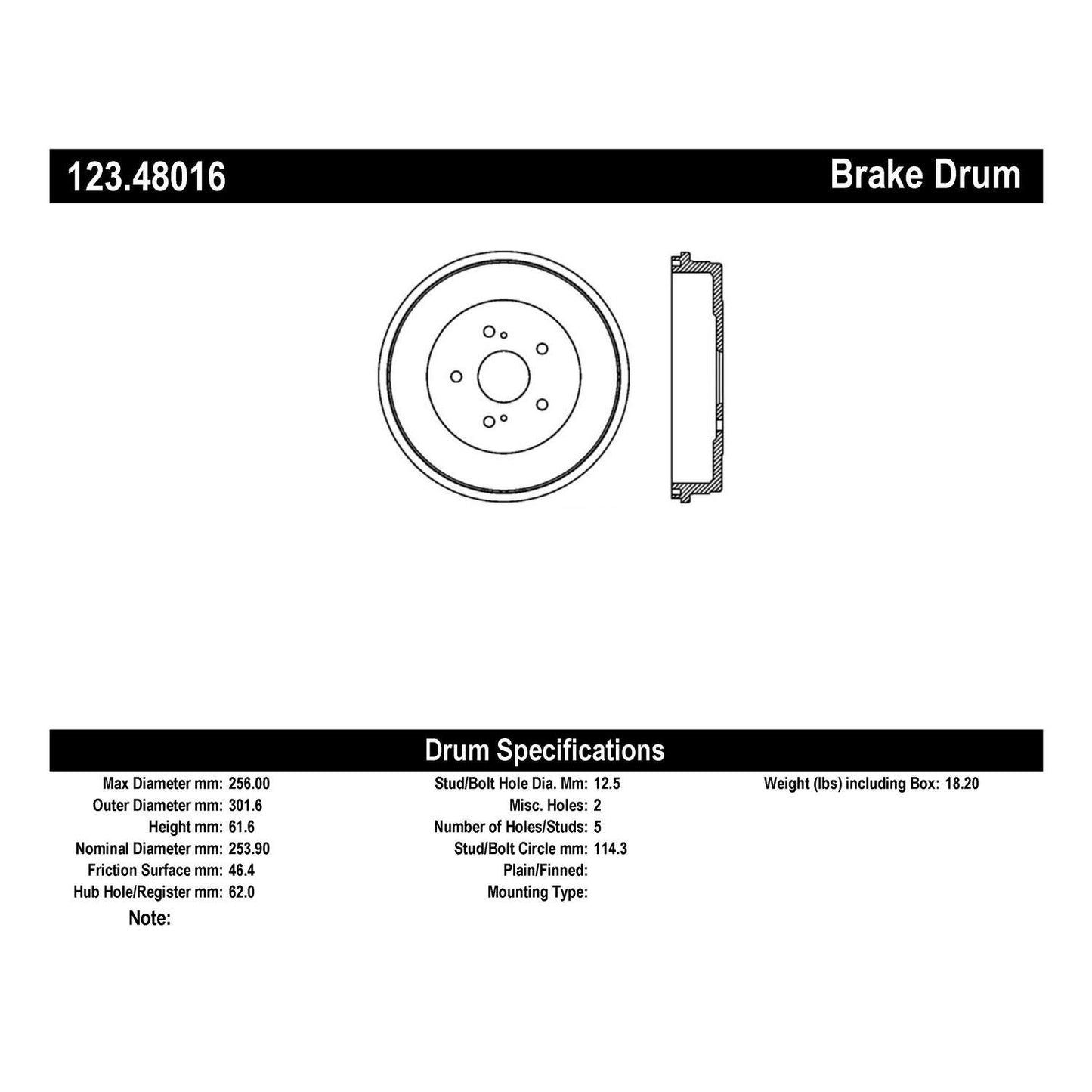 Centric Parts Brake Drum Non-Directional Finishes 123.48016