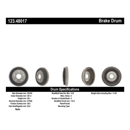Centric Parts Brake Drum with Non-Directional Finishes 123.48017