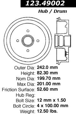 Centric Parts Brake Drum with Non-Directional Finishes 123.49002