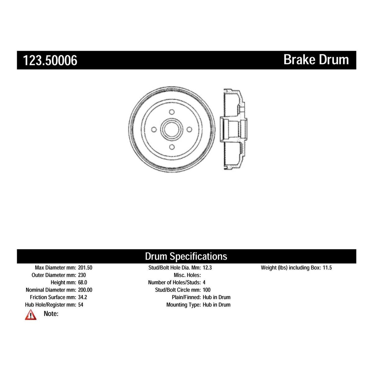 Centric Parts Brake Drum Non-Directional Finish for 123.50006
