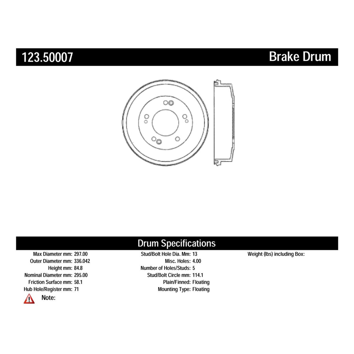 Centric Parts Brake Drum Standard with Non-Directional Finishes for 2003-2005 Kia Sedona 123.50007