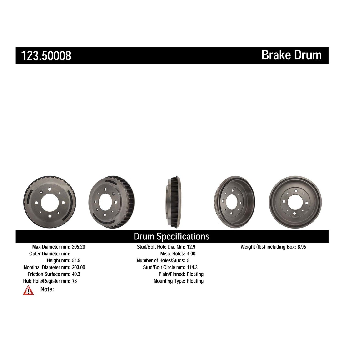 Centric Parts Brake Drum Standard with Non-Directional Finishes for 2007-2009 Kia Spectra 123.50008