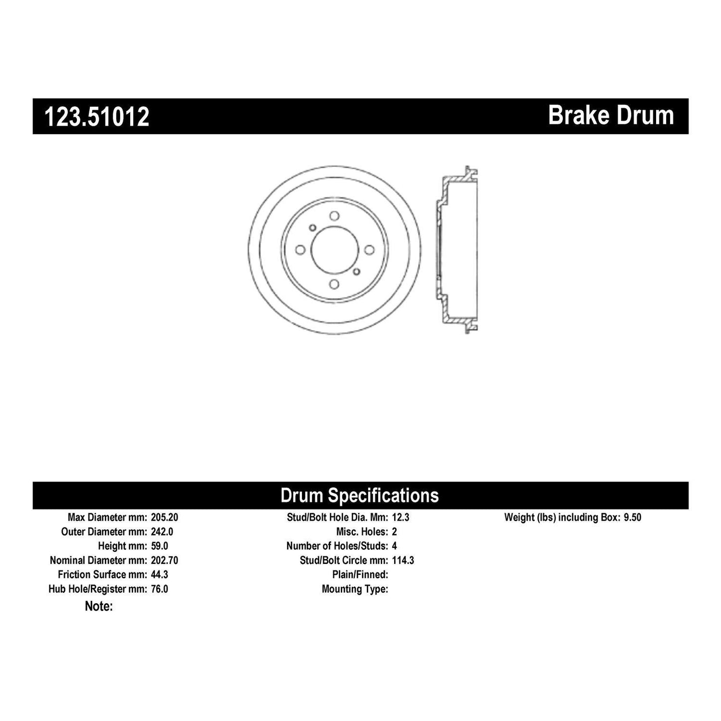 Centric Parts Brake Drum Standard with Non-Directional Finishes for 2002-2006 Hyundai Elantra 123.51012
