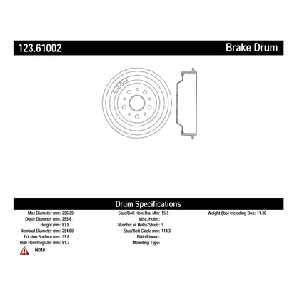 Centric Parts Brake Drum Standard with Non-Directional Finishes for 1968-1962 Ford Fairlane 123.61002