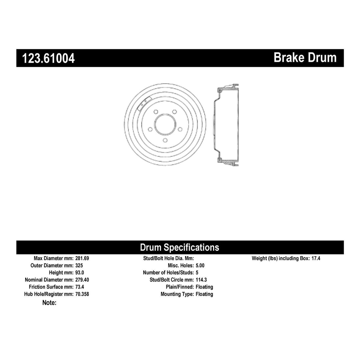 Centric Parts Brake Drum Standard with Non-Directional Finishes for 1972-1969 Ford Country Sedan, Country Squire, Custom, Custom 500, Galaxie 500, LTD, Ranch Wagon, Mercury Marauder, Marquis, Monterey