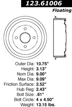 Centric Parts Brake Drum Non-Directional Finish 123.61006