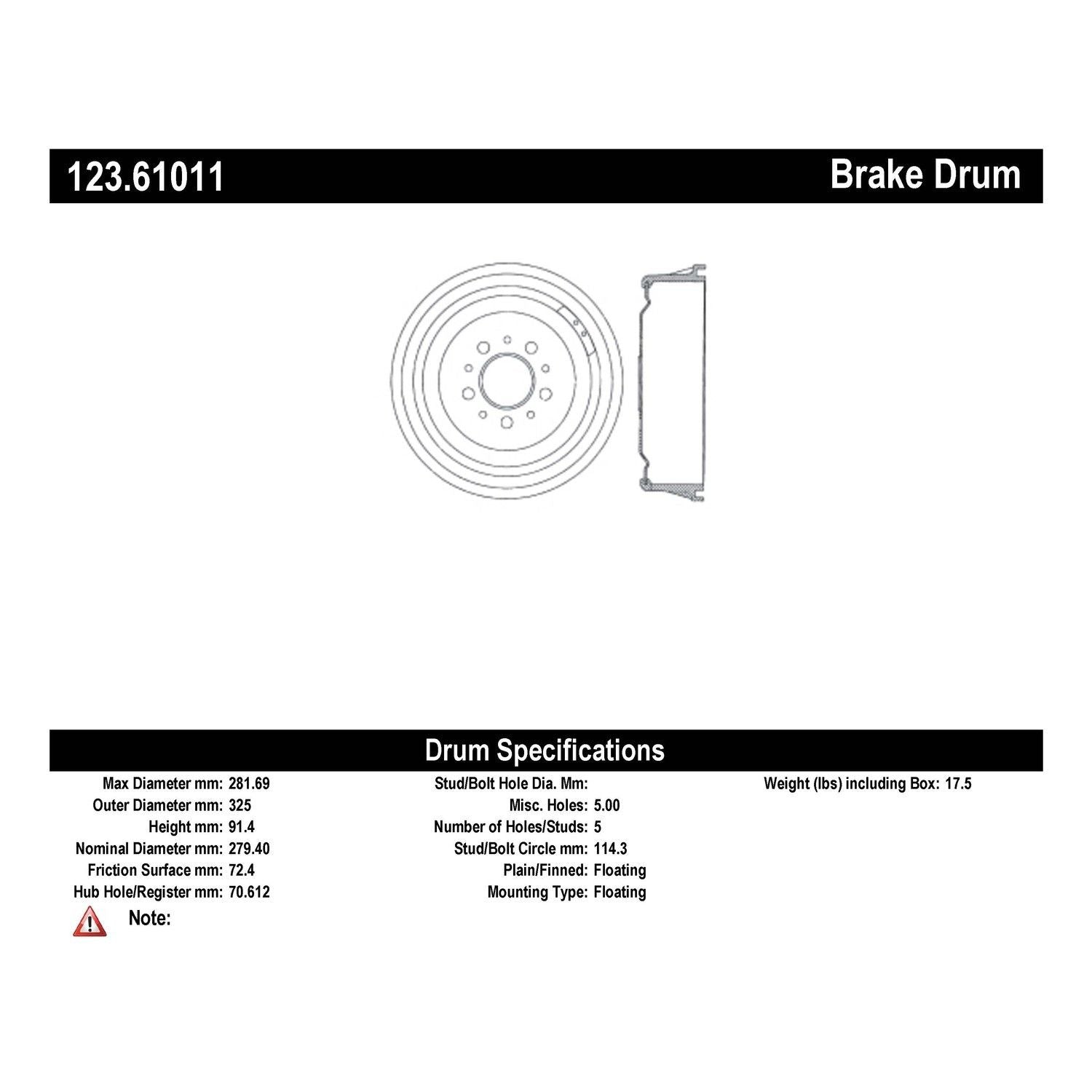 Centric Parts Standard Brake Drum 123.61011