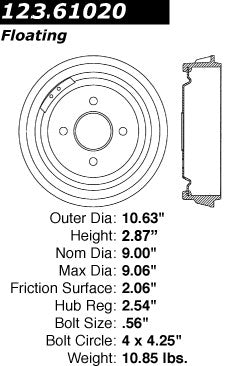 Centric Parts Brake Drum Standard Non-Directional Finishes for 1983-1978 Ford Fairmont 123.61020