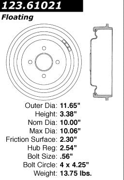 Centric Parts Brake Drum Standard Non-Directional Finishes for 1988-1985 Ford Cougar