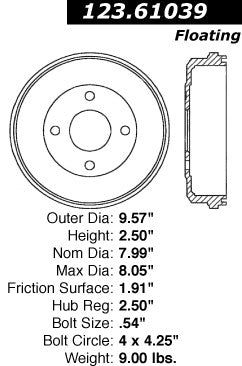 Centric Parts Brake Drum with Non-Directional Finishes 123.61039