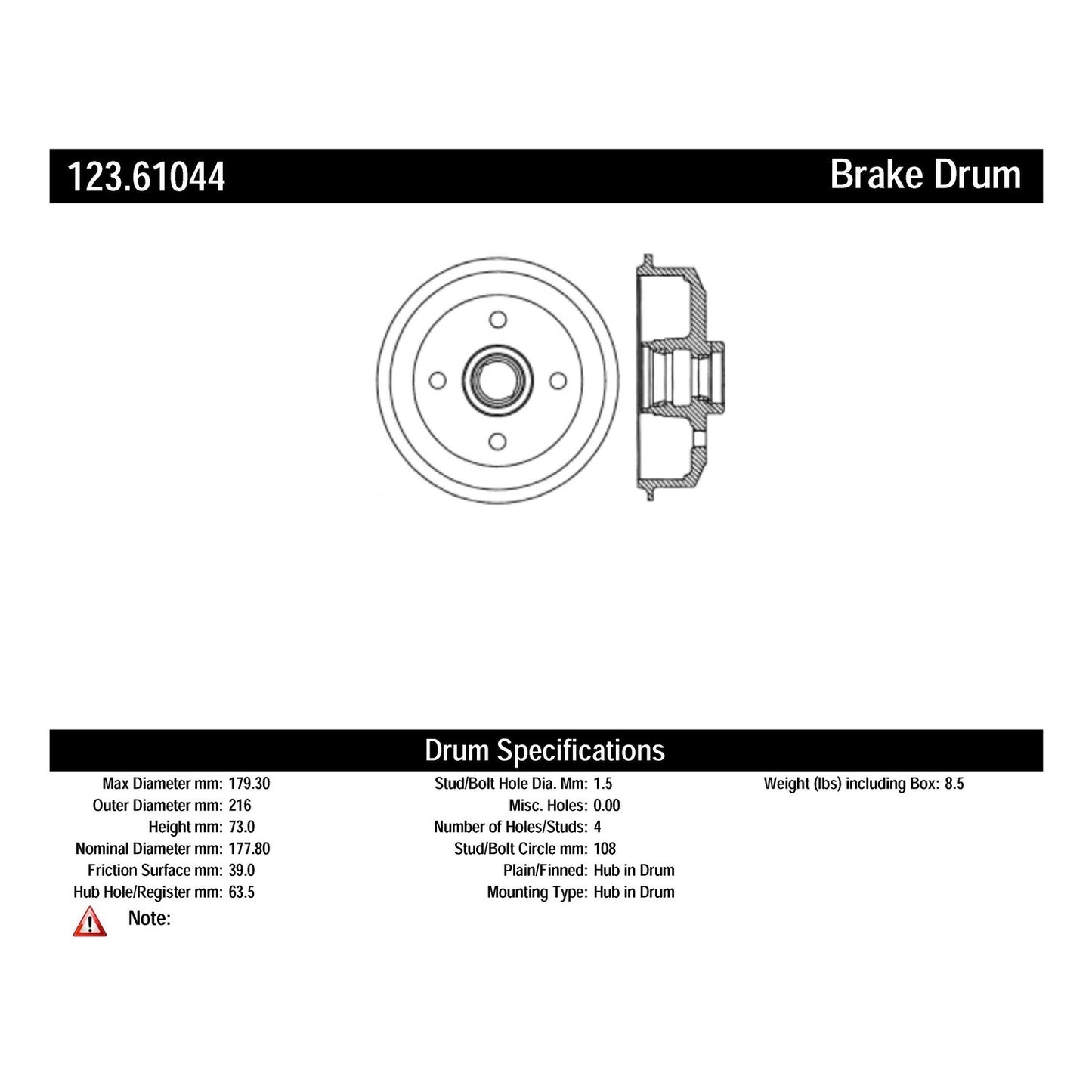 Centric Parts Brake Drum Standard with Non-Directional Finishes for 1978-1980 Ford Fiesta 123.61044