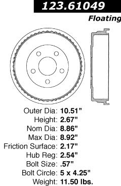Centric Parts Brake Drum Non-Directional Finish 123.61049