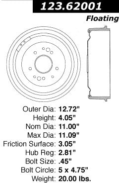 Centric Parts Brake Drum Standard Non-Directional Finishes for 1959-1970 Chevrolet