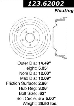 Centric Parts Brake Drum Standard Non-Directional Finishes for 1990 Cadillac Brougham 123.62002