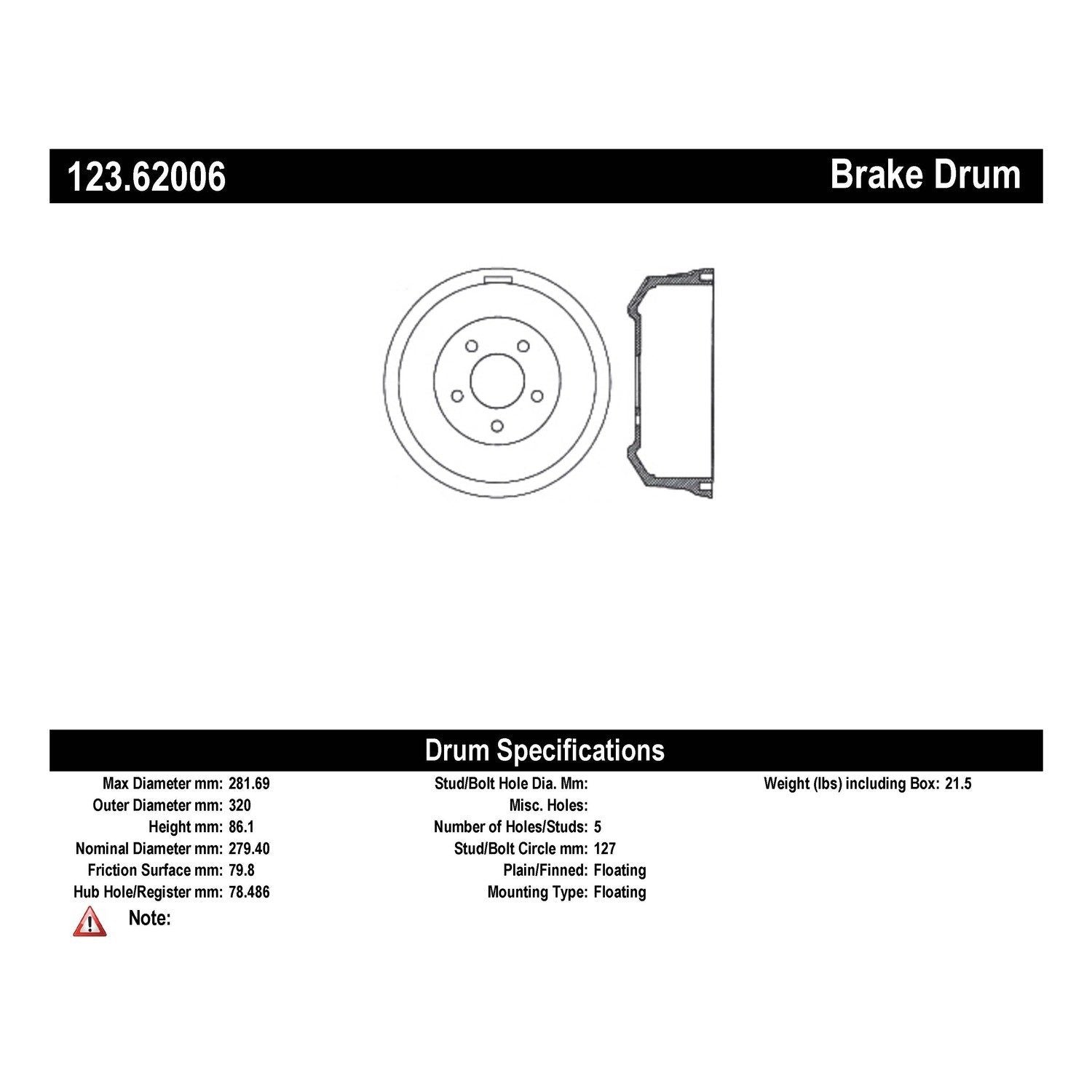 Centric Parts Standard Brake Drum 123.62006